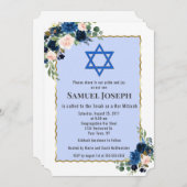 Bloemen Marine Blauw Gouden Ster van David Bar Mit Kaart (Voorkant / Achterkant)