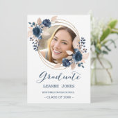 Bloemen marine blauw Graduation Party Foto Kaart (Staand voorkant)