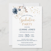 Bloemen marine blauw Graduation Party Foto Kaart (Achterkant)