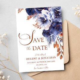 Bloemen Marine Blauw Terracotta Boho Elegant Huwel Save The Date