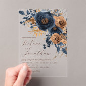 Bloemen Marine Blauw Terracotta Roest Elegante Huw Acryl Uitnodigingen (Insitu (Draagbaar))