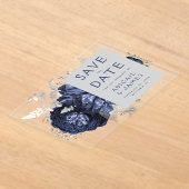 Bloemen Marine Blauw Zilveren Huwelijk Save the Da Acryl Uitnodigingen (Laagn)