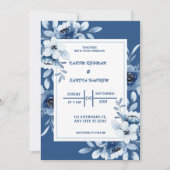 Bloemen Marine Blauwe bruiloft Kaart (Voorkant)