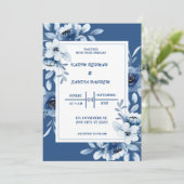 Bloemen Marine Blauwe bruiloft Kaart (Staand voorkant)