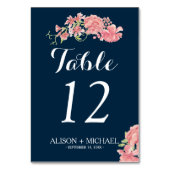 Bloemen marine blush script bruiloft gast kaart (Achterkant)
