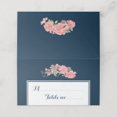 Bloemen marine blush script bruiloft tafel plaats plaatskaartje (Buitenkant ongevouwen)