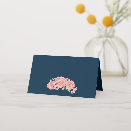 Bloemen marine blush script bruiloft tafel plaats plaatskaartje (Achterkant)