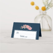 Bloemen marine blush script bruiloft tafel plaats plaatskaartje (Voorkant)