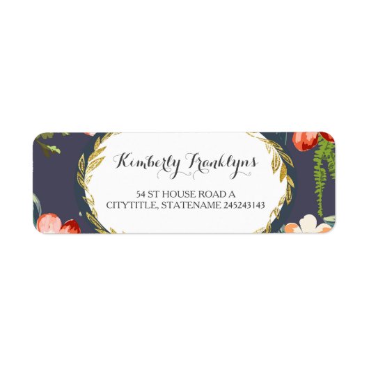 Bloemen marine gouden bruiloft etiket (Voorkant)