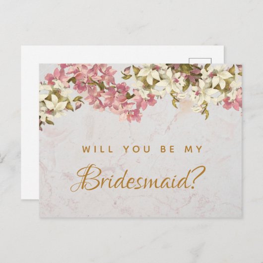 Bloemen Marmeren Orchideeën Bruidsmeisje Briefkaar Feestdagenkaart (Voorkant / Achterkant)