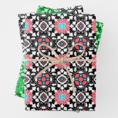 Bloemen Marokkaanse Tegel, koraal roze, groen, zwa Inpakpapier Vel (In situ)