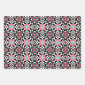 Bloemen Marokkaanse Tegel, koraal roze, groen, zwa Inpakpapier Vel (Voorkant)