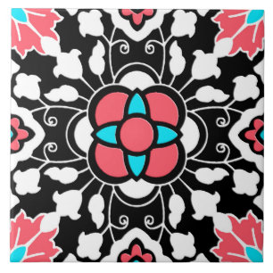 Bloemen Marokkaanse Tegel, Zwarte, Wit en het Roze Tegeltje