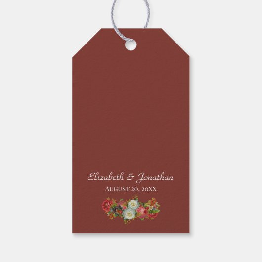  Bloemen Marsala Bourgondië bruiloft gunst Cadeaulabel (Achterkant)