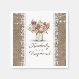 Bloemen Mason Jar en Burlap Lace Rustieke bruiloft Servet