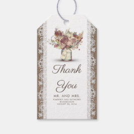  Bloemen Mason Jar en Rustieke Burlap Kant Cadeaulabel