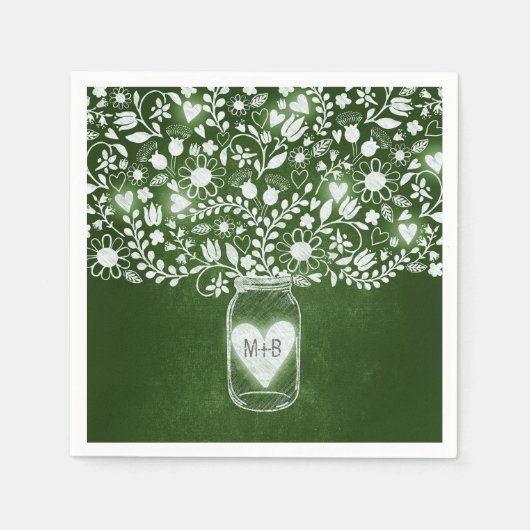 Bloemen Mason Jar Groen Trouwpapier servetten (Voorkant)