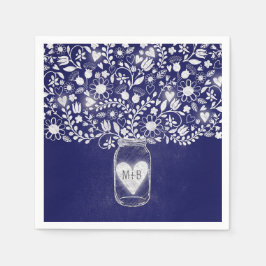 Bloemen Mason Jar Koninklijk Blauw Bruiloft Papier Servetten