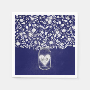 Bloemen Mason Jar Koninklijk Blauw Bruiloft Papier Servetten