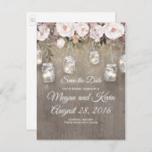 Bloemen Mason Jar Lights Rustic Save the Date Aankondigingskaart (Voorkant / Achterkant)