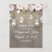 Bloemen Mason Jar Lights Rustic Save the Date Aankondigingskaart (Voorkant)