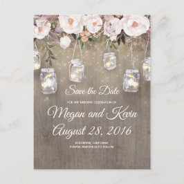 Bloemen Mason Jar Lights Rustic Save the Date Aankondigingskaart