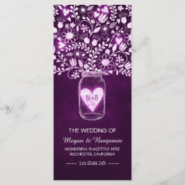 Bloemen Mason Jar paarse Elegante Bruiloft Program Programmakaart