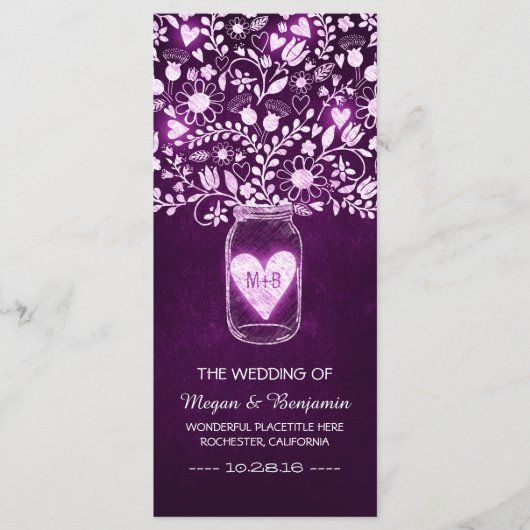 Bloemen Mason Jar paarse Elegante Bruiloft Program Programmakaart (Voorkant)