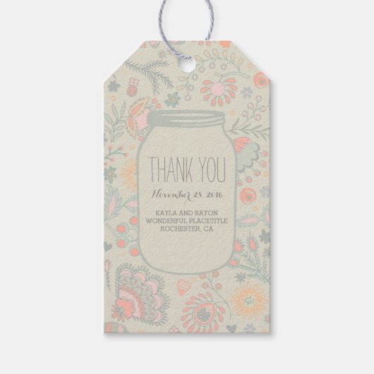 Bloemen Mason Jar Rustieke bruiloft Cadeaulabel (Voorkant)