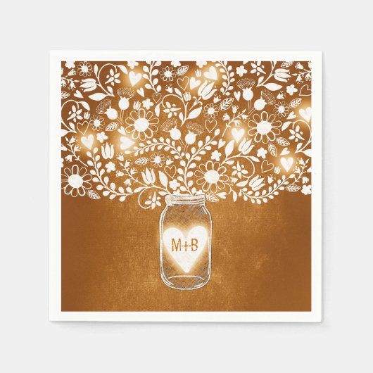 Bloemen Mason Jar sinaasappel bruiloft papier serv Servetten (Voorkant)
