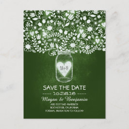 Bloemen mason jar smaragd save de datum briefkaart