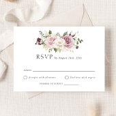 Bloemen Mauve Blush Green White Wedding RSVP Kaart