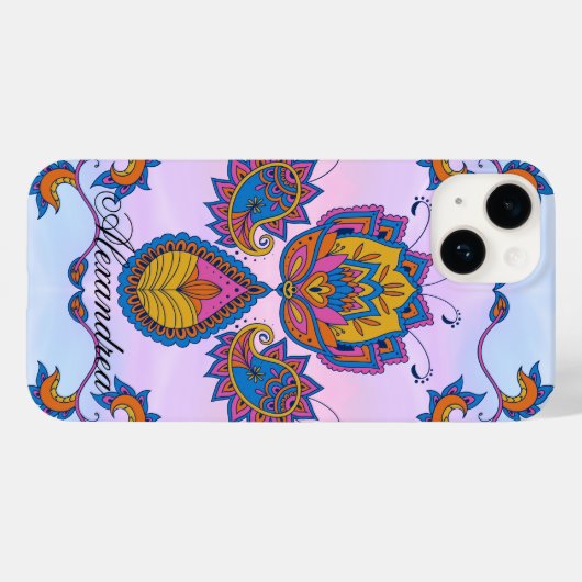 Bloemen Mehndi Art, Blauw Bliss Case-Mate iPhone Case (Achterkant (horizontaal))