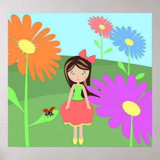 Bloemen, meisje en ladybug poster (Voorkant)