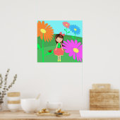 Bloemen, meisje en ladybug poster (Keuken)