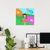 Bloemen, meisje en ladybug poster (Thuiskantoor)