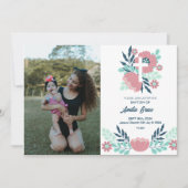 Bloemen Meisje Foto Doop Uitnodiging - Elegant (Voorkant)