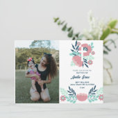 Bloemen Meisje Foto Doop Uitnodiging - Elegant (Staand voorkant)