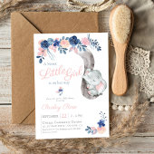 Bloemen Meisje Olifant Navy Blush Baby shower Kaart