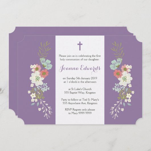 Bloemen Meisjes Dochter Eerste Communie Gepersonal Kaart (Voorkant / Achterkant)