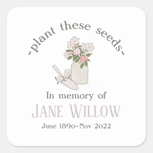  Bloemen Memorial Plant Seeds Vierkante Sticker (Voorkant)
