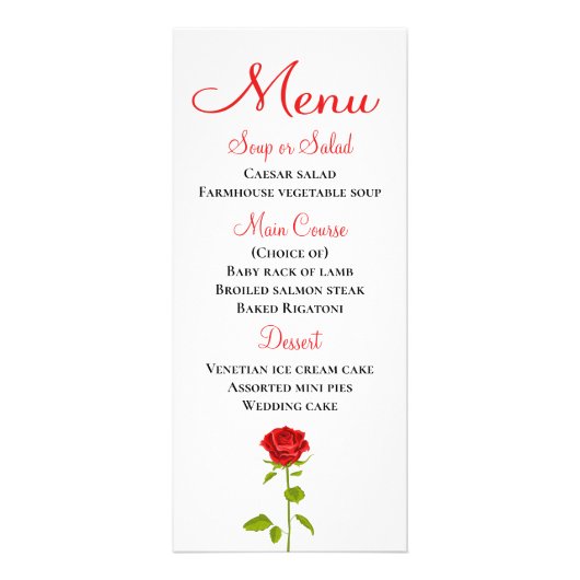 Bloemen Menu Rood Rose Flowers Bruiloft Vrijgezell (Voorkant)