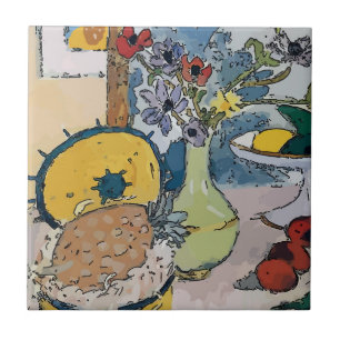 Bloemen met ananas, na Matisse Tegeltje