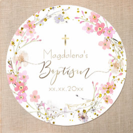bloemen met Baptisme Ronde Sticker