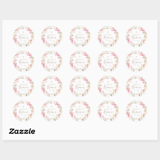 bloemen met Baptisme Ronde Sticker (Vel)