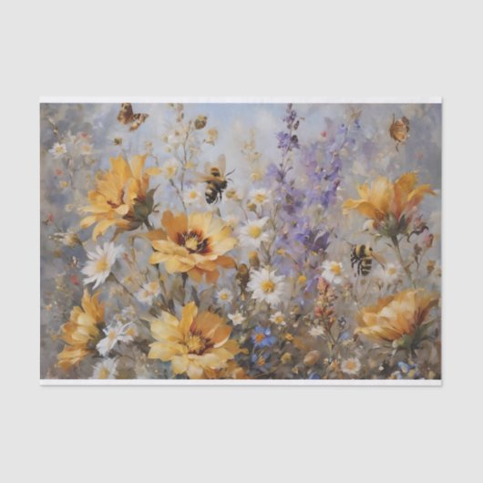 Bloemen met Bee's en Vlinders Decoupage Tissuepapier (Voorkant)