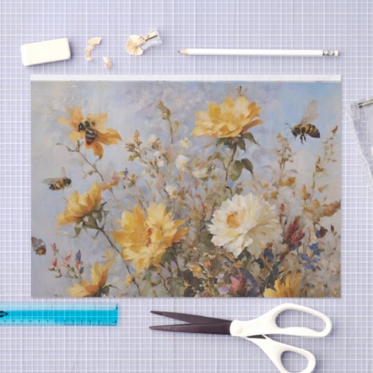 Bloemen met bijen Decoupage Tissuepapier (Craft)