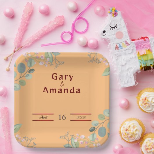 Bloemen met Bladeren   Papieren Bordje (Feest)