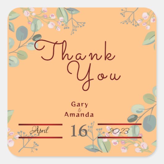 Bloemen met bladeren     vierkante sticker (Voorkant)