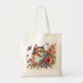  Bloemen met Calico Cat Waterverf Tote Bag (Voorkant)
